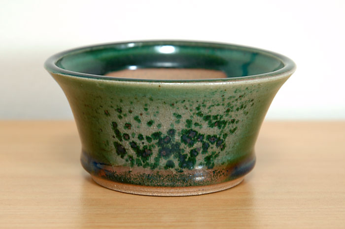 織部釉丸盆栽鉢（Oribe glaze bonsai pot）0013-1・Syoko Kunii bonsai pot of Best Selection｜國井正子盆栽鉢作家のベストセレクション
