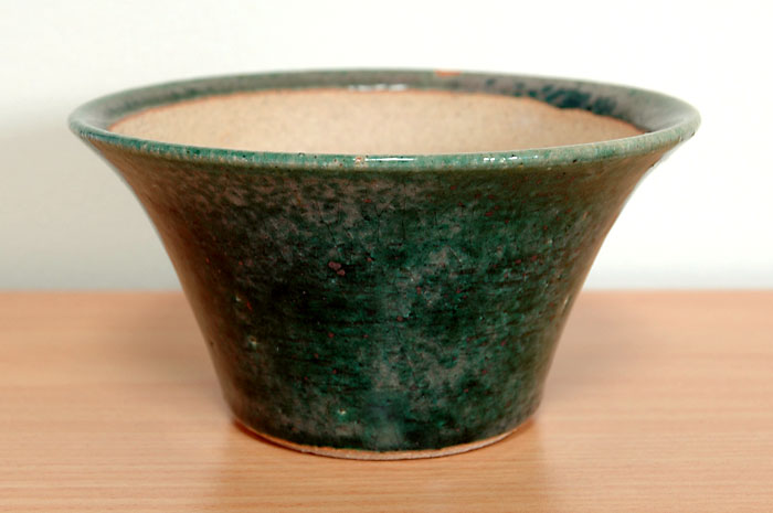 織部釉丸盆栽鉢（Oribe glaze bonsai pot）0018-1・Syoko Kunii bonsai pot of Best Selection｜國井正子盆栽鉢作家のベストセレクション