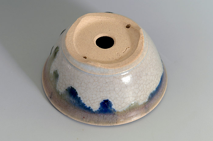 月白釉丸盆栽鉢（Mon white glaze bonsai pot）0055-2・Syoko Kunii bonsai pot of Best Selection｜國井正子盆栽鉢作家のベストセレクション