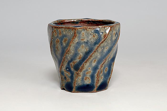 青いらぼ釉丸盆栽鉢（Irabo blue glaze bonsai pot）0146-1・Syoko Kunii bonsai pot of Best Selection｜國井正子盆栽鉢作家のベストセレクション