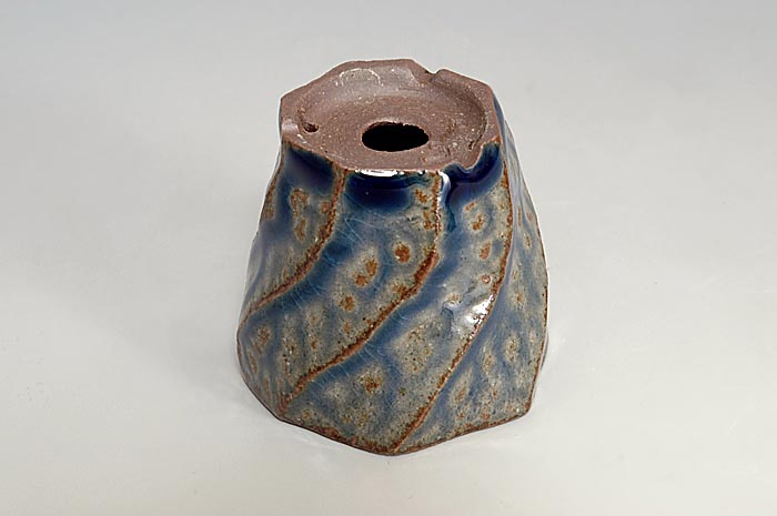 青いらぼ釉丸盆栽鉢（Irabo blue glaze bonsai pot）0146-2・Syoko Kunii bonsai pot of Best Selection｜國井正子盆栽鉢作家のベストセレクション