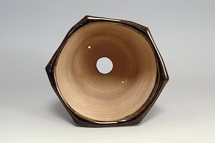 黒天目釉六角盆栽鉢（Tenmoku black glaze bonsai pot）0147-2・Syoko Kunii bonsai pot of Best Selection｜國井正子盆栽鉢作家のベストセレクション