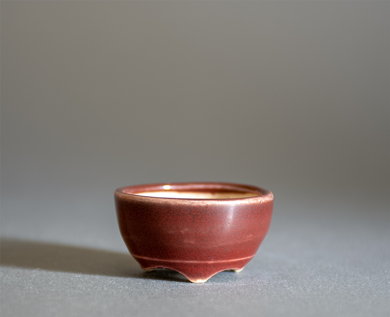 赤釉丸盆栽鉢（Red glaze bonsai pot）p1314-1・Syoko Kunii bonsai pot of Best Selection｜國井正子盆栽鉢作家のベストセレクション