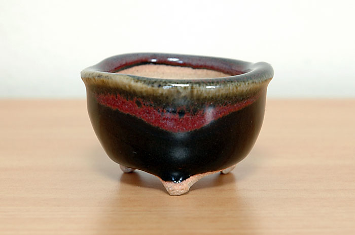 黒天目釉丸盆栽鉢（Tenmoku black glaze bonsai pot）p0007-1・Syoko Kunii bonsai pot of Best Selection｜國井正子盆栽鉢作家のベストセレクション