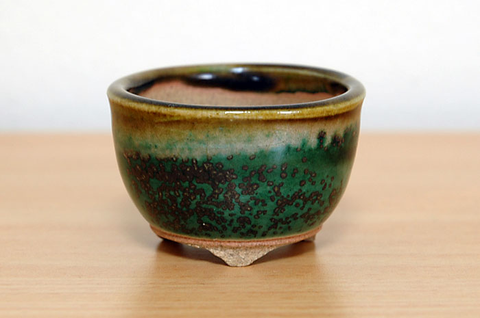 織部釉丸盆栽鉢（Oribe glaze bonsai pot）p0008-1・Syoko Kunii bonsai pot of Best Selection｜國井正子盆栽鉢作家のベストセレクション