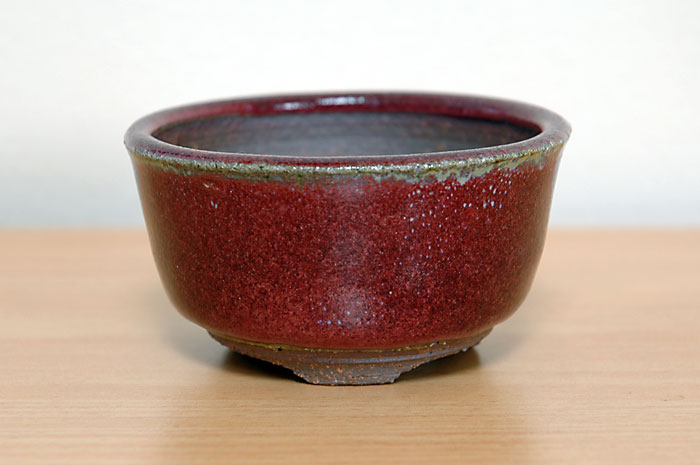 辰砂釉丸盆栽鉢（Flambe glaze bonsai pot）p0009-1・Syoko Kunii bonsai pot of Best Selection｜國井正子盆栽鉢作家のベストセレクション