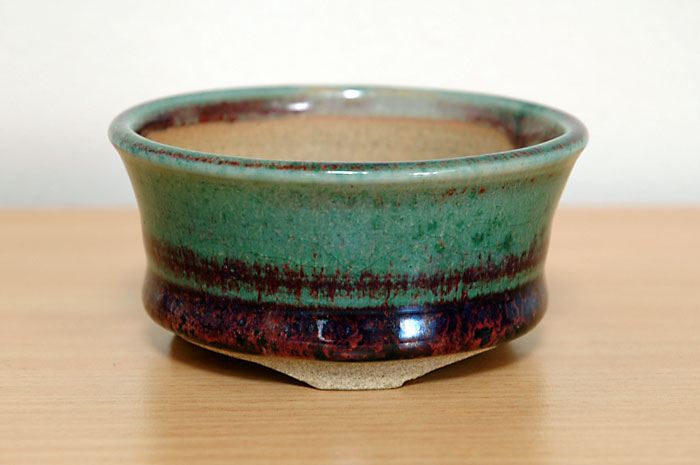 國井正子盆栽鉢のベストセレクション｜織部釉丸盆栽鉢（Oribe glaze bonsai pot）0010・Syoko Kunii bonsai pot of Best Selection