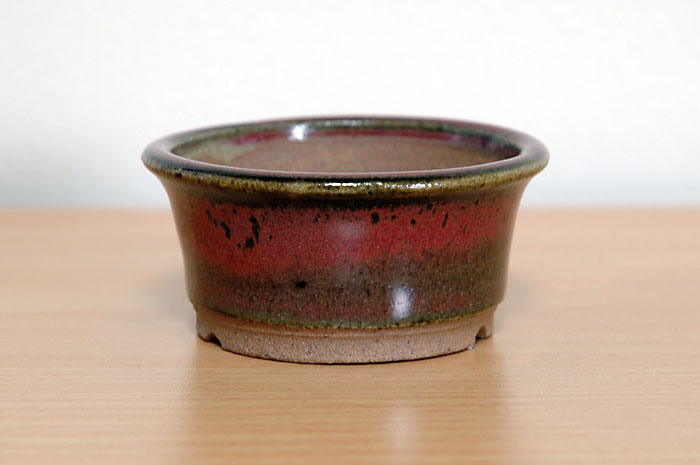 辰砂釉丸盆栽鉢（Flambe glaze bonsai pot）0014・Syoko Kunii bonsai pot of Best Selection｜國井正子盆栽鉢作家のベストセレクション
