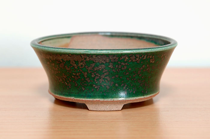 織部釉丸盆栽鉢（Oribe glaze bonsai pot）0015-1・Syoko Kunii bonsai pot of Best Selection｜國井正子盆栽鉢作家のベストセレクション