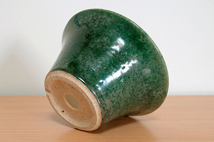 國井正子盆栽鉢のベストセレクション｜織部釉丸盆栽鉢（Oribe glaze bonsai pot）0018-2・Syoko Kunii bonsai pot of Best Selection