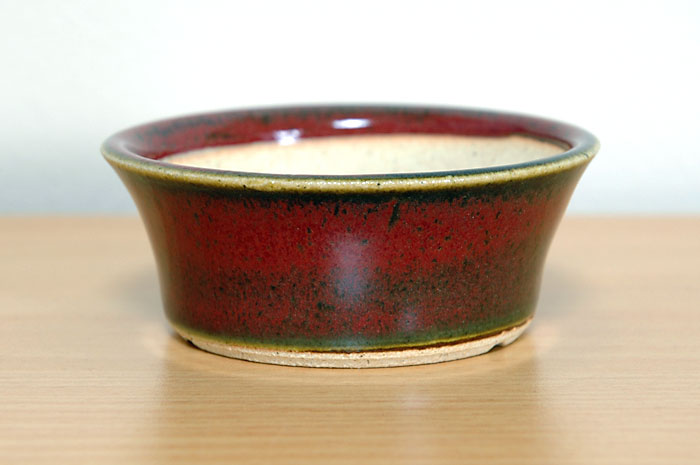 辰砂釉丸盆栽鉢（Flambe glaze bonsai pot）0019-1・Syoko Kunii bonsai pot of Best Selection｜國井正子盆栽鉢作家のベストセレクション