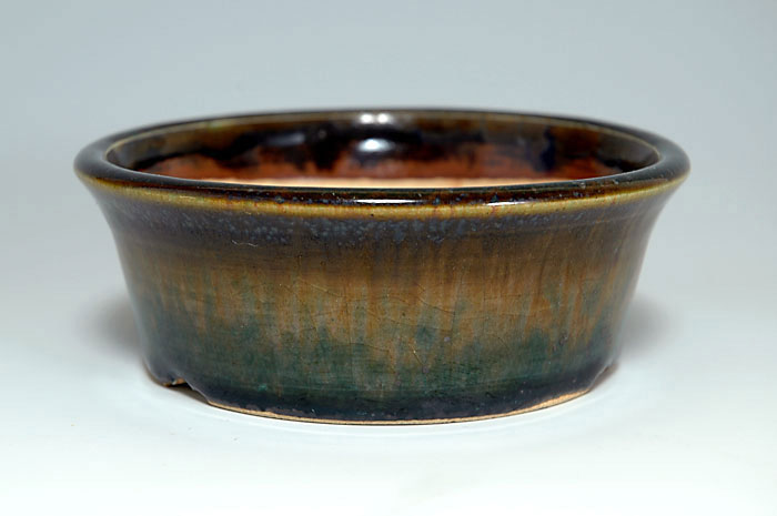 織部釉丸盆栽鉢（Oribe glaze bonsai pot）0022-1・Syoko Kunii bonsai pot of Best Selection｜國井正子盆栽鉢作家のベストセレクション