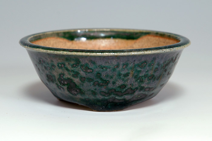 國井正子盆栽鉢のベストセレクション｜織部釉丸盆栽鉢（Oribe glaze bonsai pot）0023・Syoko Kunii bonsai pot of Best Selection