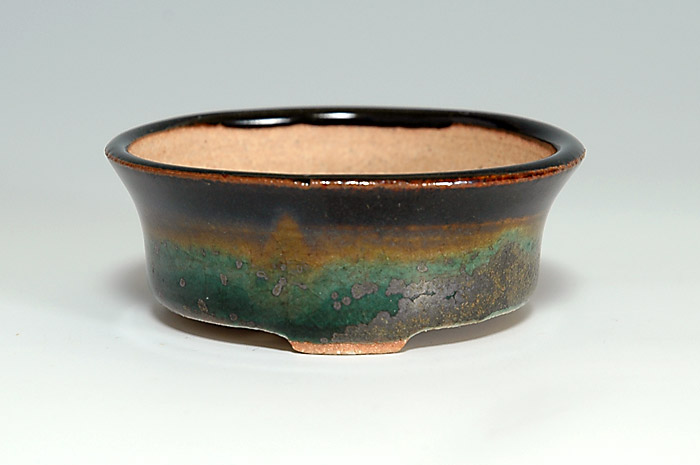 織部釉丸盆栽鉢(Oribe glaze bonsai pot)0025-1・Syoko Kunii bonsai pot of Best Selection|國井正子盆栽鉢作家のベストセレクション