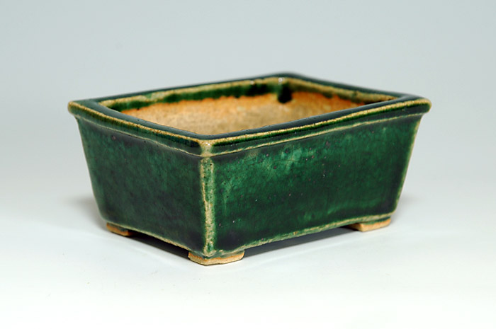 織部釉長方盆栽鉢（Oribe glaze bonsai pot）0026-2・Syoko Kunii bonsai pot of Best Selection｜國井正子盆栽鉢作家のベストセレクション