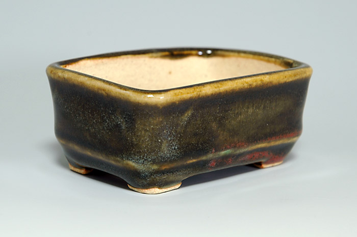 國井正子盆栽鉢のベストセレクション｜辰砂釉長方盆栽鉢（Flambe glaze bonsai pot）0028-2・Syoko Kunii bonsai pot of Best Selection