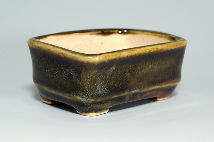 辰砂釉長方盆栽鉢（Flambe glaze bonsai pot）0028-2・Syoko Kunii bonsai pot of Best Selection｜國井正子盆栽鉢作家のベストセレクション