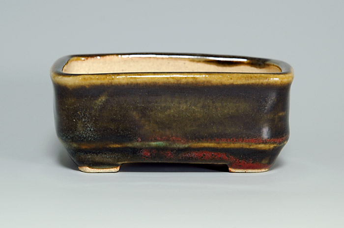 辰砂釉長方盆栽鉢（Flambe glaze bonsai pot）0028-1・Syoko Kunii bonsai pot of Best Selection｜國井正子盆栽鉢作家のベストセレクション