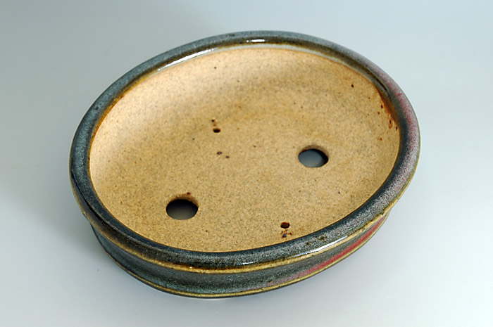 辰砂釉楕円盆栽鉢（Flambe glaze bonsai pot）0030-2・Syoko Kunii bonsai pot of Best Selection｜國井正子盆栽鉢作家のベストセレクション