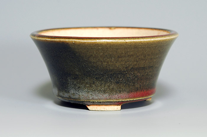 辰砂釉丸盆栽鉢（Flambe glaze bonsai pot）0031-1・Syoko Kunii bonsai pot of Best Selection｜國井正子盆栽鉢作家のベストセレクション