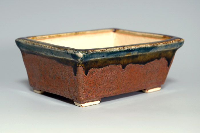 鉄赤釉長方盆栽鉢（Iron red glaze bonsai pot）0033-2・Syoko Kunii bonsai pot of Best Selection｜國井正子盆栽鉢作家のベストセレクション