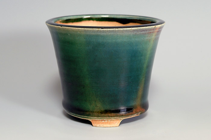 織部釉丸盆栽鉢（Oribe glaze bonsai pot）0037-1・Syoko Kunii bonsai pot of Best Selection｜國井正子盆栽鉢作家のベストセレクション