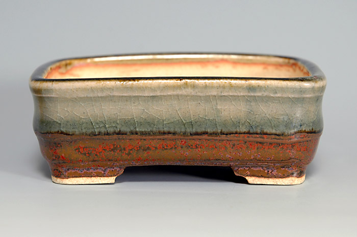 鉄赤釉長方盆栽鉢（Iron red glaze bonsai pot）0039-1・Syoko Kunii bonsai pot of Best Selection｜國井正子盆栽鉢作家のベストセレクション