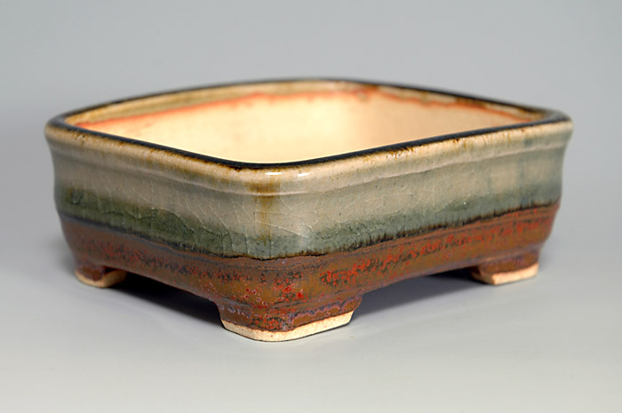 鉄赤釉長方盆栽鉢（Iron red glaze bonsai pot）0039-2・Syoko Kunii bonsai pot of Best Selection｜國井正子盆栽鉢作家のベストセレクション