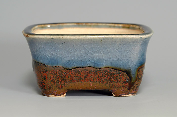 鉄赤釉長方盆栽鉢（Iron red glaze bonsai pot）0041-2・Syoko Kunii bonsai pot of Best Selection｜國井正子盆栽鉢作家のベストセレクション