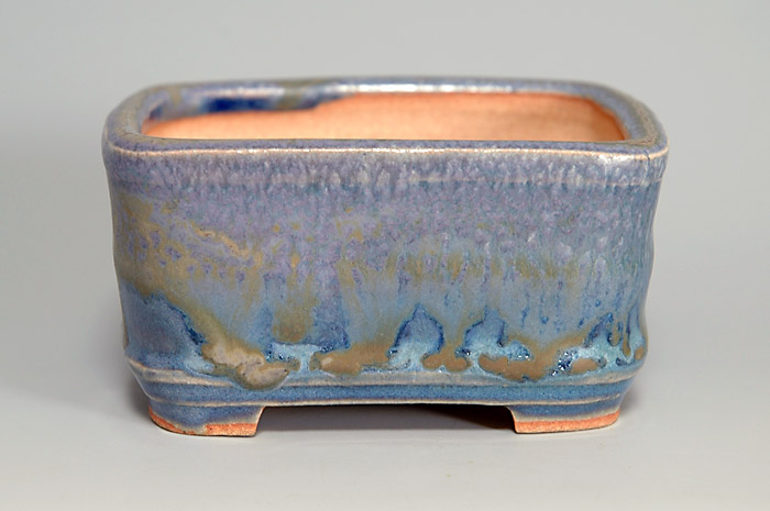 トルコ紺釉長方盆栽鉢（Turkish blue glaze bonsai pot）0043-2・Syoko Kunii bonsai pot of Best Selection｜國井正子盆栽鉢作家のベストセレクション