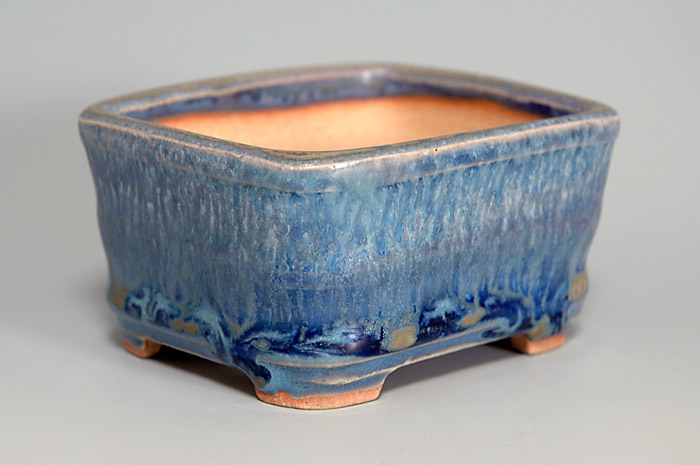 トルコ紺釉長方盆栽鉢（Turkish blue glaze bonsai pot）0043-3・Syoko Kunii bonsai pot of Best Selection｜國井正子盆栽鉢作家のベストセレクション