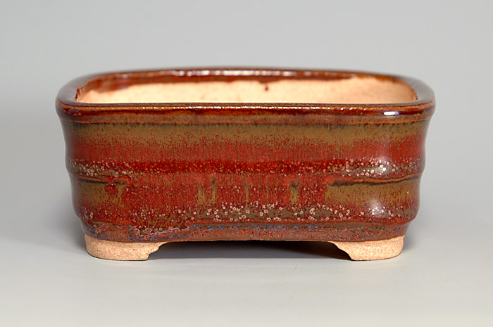 鉄赤釉長方盆栽鉢（Iron red glaze bonsai pot）0044-1・Syoko Kunii bonsai pot of Best Selection｜國井正子盆栽鉢作家のベストセレクション