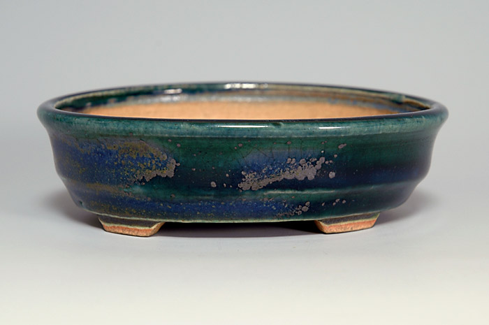 織部釉楕円盆栽鉢（Oribe glaze bonsai pot）0046-1・Syoko Kunii bonsai pot of Best Selection｜國井正子盆栽鉢作家のベストセレクション