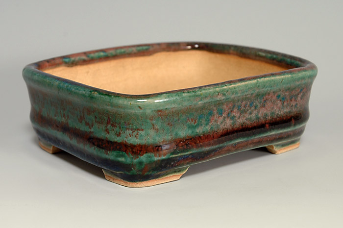 織部釉長方盆栽鉢（Oribe glaze bonsai pot）0050-4・Syoko Kunii bonsai pot of Best Selection｜國井正子盆栽鉢作家のベストセレクション