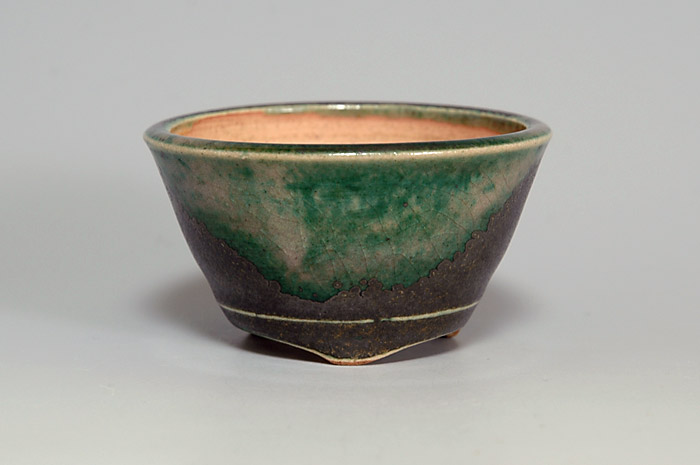 織部釉丸盆栽鉢（Oribe glaze bonsai pot）0054-1・Syoko Kunii bonsai pot of Best Selection｜國井正子盆栽鉢作家のベストセレクション