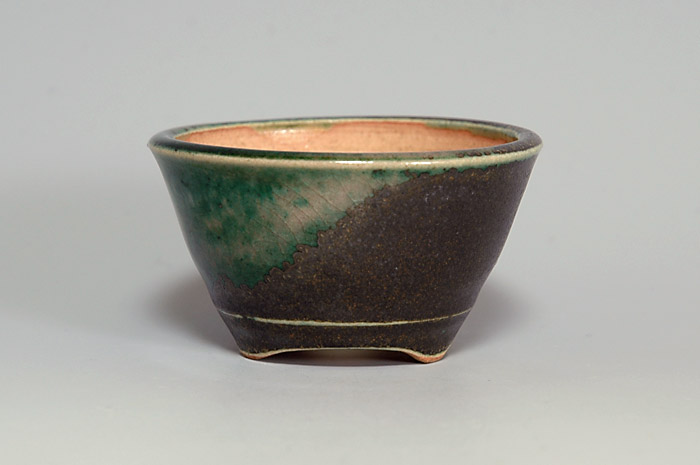 織部釉丸盆栽鉢（Oribe glaze bonsai pot）0054-2・Syoko Kunii bonsai pot of Best Selection｜國井正子盆栽鉢作家のベストセレクション