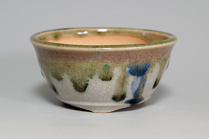 月白釉丸盆栽鉢（Mon white glaze bonsai pot）0055-1・Syoko Kunii bonsai pot of Best Selection｜國井正子盆栽鉢作家のベストセレクション