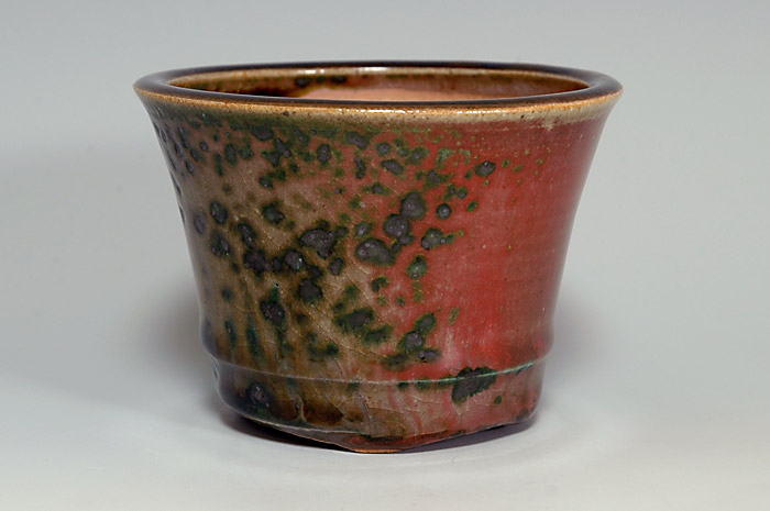 織部釉丸盆栽鉢（Oribe glaze bonsai pot）0057-1・Syoko Kunii bonsai pot of Best Selection｜國井正子盆栽鉢作家のベストセレクション