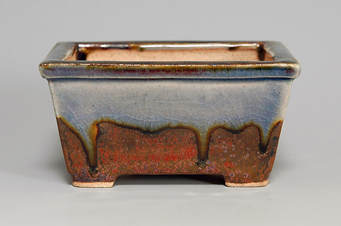 鉄赤釉長方盆栽鉢（Iron red glaze bonsai pot）0058-1・Syoko Kunii bonsai pot of Best Selection｜國井正子盆栽鉢作家のベストセレクション