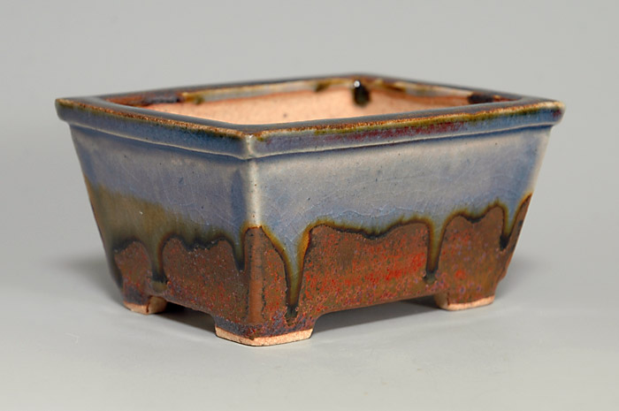 鉄赤釉長方盆栽鉢（Iron red glaze bonsai pot）0058-2・Syoko Kunii bonsai pot of Best Selection｜國井正子盆栽鉢作家のベストセレクション