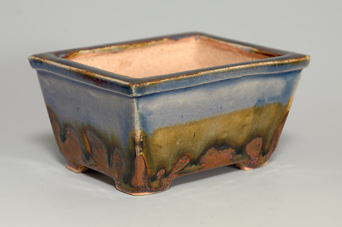 鉄赤釉長方盆栽鉢（Iron red glaze bonsai pot）0058-3・Syoko Kunii bonsai pot of Best Selection｜國井正子盆栽鉢作家のベストセレクション