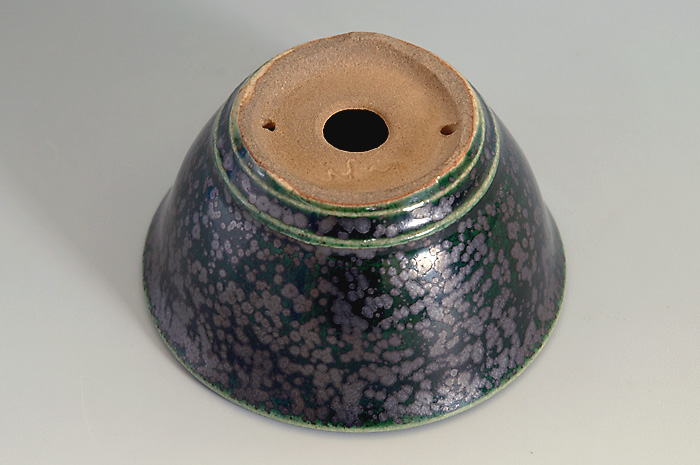 國井正子盆栽鉢のベストセレクション｜織部釉丸盆栽鉢（Oribe glaze bonsai pot）0061-2・Syoko Kunii bonsai pot of Best Selection