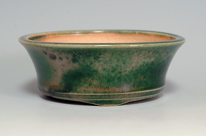 織部釉丸盆栽鉢（Oribe glaze bonsai pot）0065-1・Syoko Kunii bonsai pot of Best Selection｜國井正子盆栽鉢作家のベストセレクション