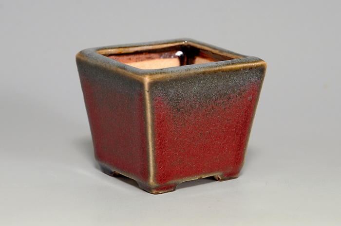 辰砂釉正方盆栽鉢（Flambe glaze bonsai pot）0066-2・Syoko Kunii bonsai pot of Best Selection｜國井正子盆栽鉢作家のベストセレクション