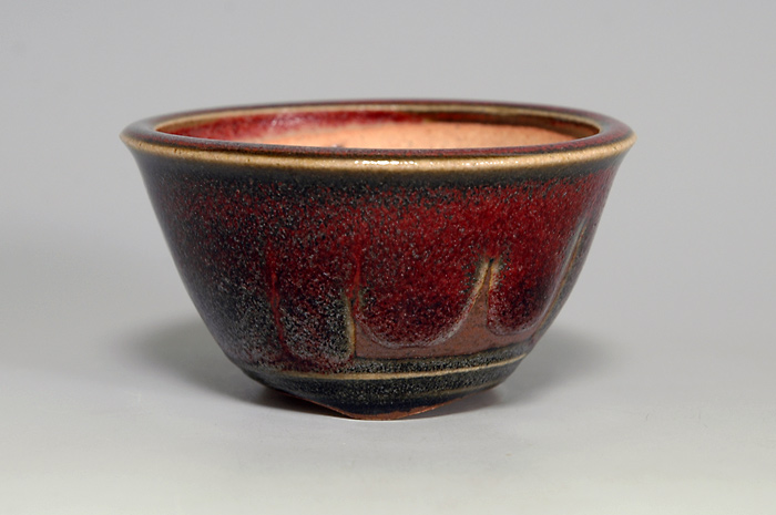 辰砂釉丸盆栽鉢（Flambe glaze bonsai pot）0068-1・Syoko Kunii bonsai pot of Best Selection｜國井正子盆栽鉢作家のベストセレクション