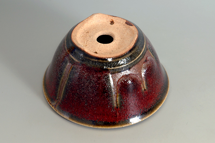 國井正子盆栽鉢のベストセレクション｜辰砂釉丸盆栽鉢（Flambe glaze bonsai pot）0068-2・Syoko Kunii bonsai pot of Best Selection