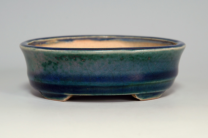 織部釉楕円盆栽鉢（Oribe glaze bonsai pot）0069-1・Syoko Kunii bonsai pot of Best Selection｜國井正子盆栽鉢作家のベストセレクション