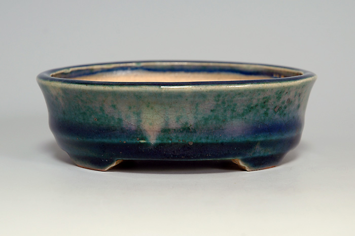 織部釉楕円盆栽鉢（Oribe glaze bonsai pot）0069-2・Syoko Kunii bonsai pot of Best Selection｜國井正子盆栽鉢作家のベストセレクション