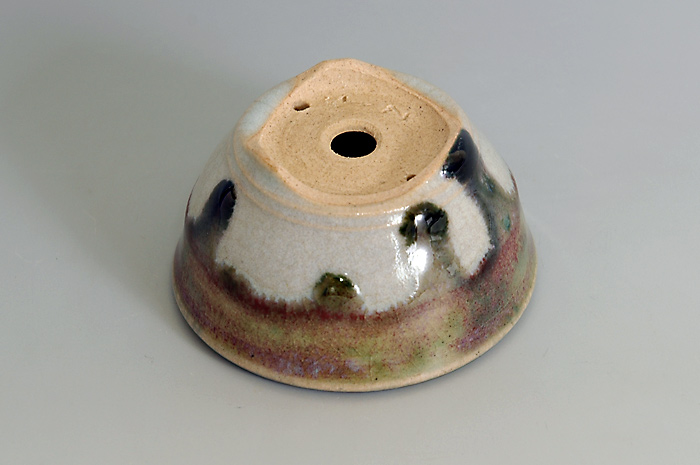 月白釉丸盆栽鉢（Mon white glaze bonsai pot）0073-2・Syoko Kunii bonsai pot of Best Selection｜國井正子盆栽鉢作家のベストセレクション