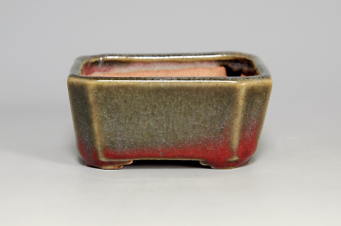 辰砂釉長方盆栽鉢（Flambe glaze bonsai pot）0075-1・Syoko Kunii bonsai pot of Best Selection｜國井正子盆栽鉢作家のベストセレクション